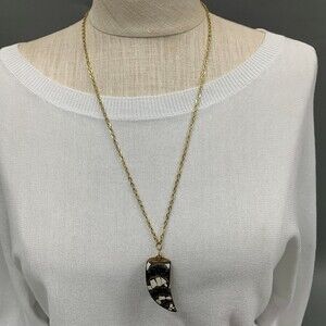 Zad Women's Necklace Jariel Horn Pendant Black‎ White Gold-tone NWT